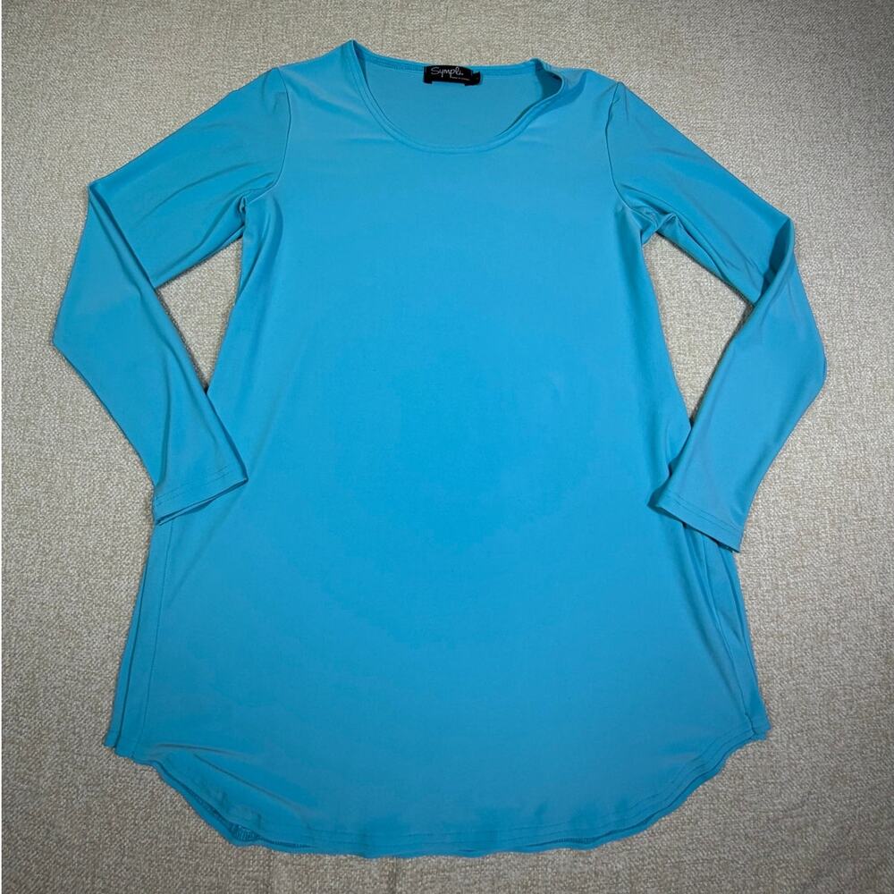 Sympli Womens 6 Blue Knit Pullover Top Long Sleeve Stretch Casual Career Travel